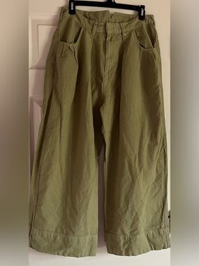NTW Free People Olive Green Pleated Wide Leg Crop Chino Pants